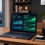 Relatório do Google AdSense aberto na tela do computador com métricas de receita e gráficos de tráfego.